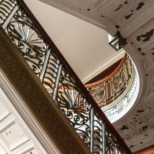 Looking up at the stairwell in the Administration Building at the Harrisburg State Hospital in PA