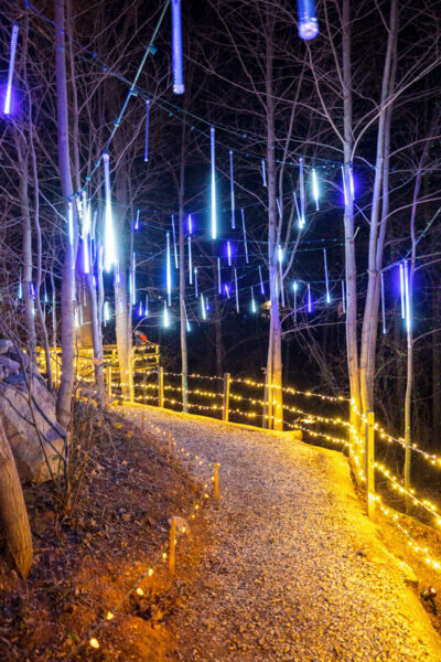 Lights along a narrow trail at Refreshing Mountain in Lancaster County Pennsylvania.