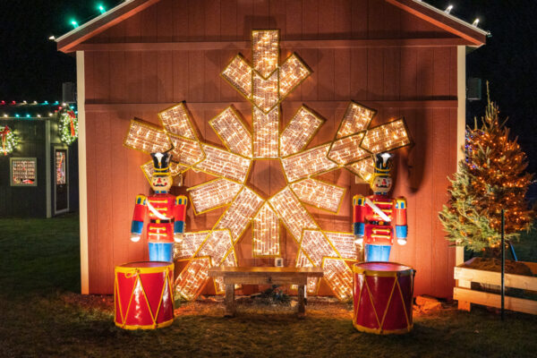 Snowflake and nutcracker photo spot at Village of Lights in Elizabethtown, PA