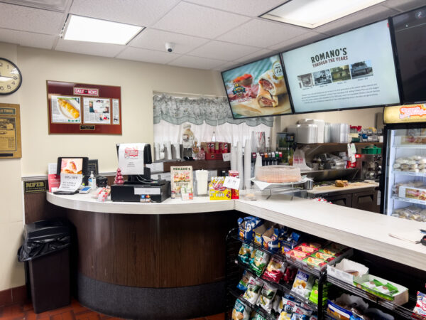 Order counter at Romano's Pizzeria in Essington, Pennsylvania