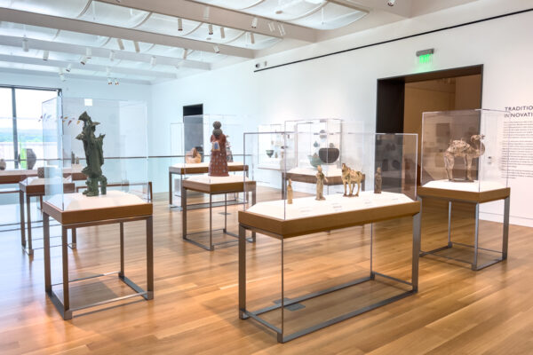 Artifacts in displays cases on display at the Palmer Museum of Art in State College, Pennsylvania