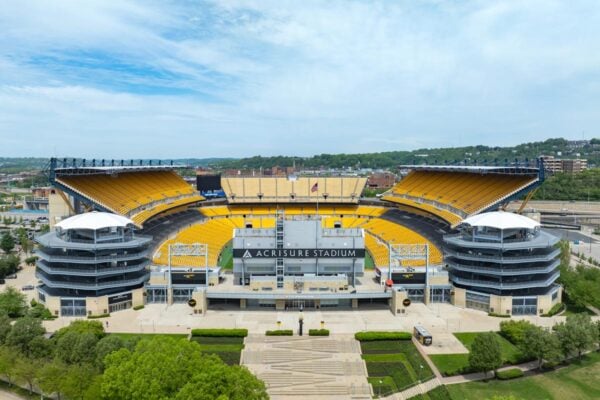 Aerial view of Acrisure Stadium in Pittsburgh PA