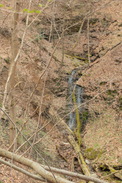 The waterfall along the Trillium Trail near Pittsburgh as seen in the distance.