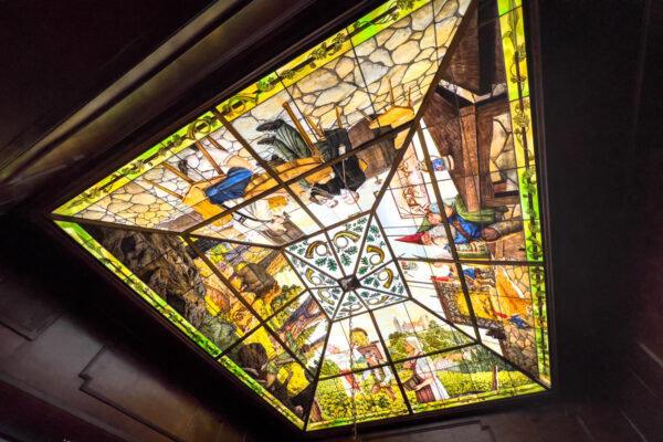Painted glass ceiling inside the Bayernhof Museum in Pittsburgh PA