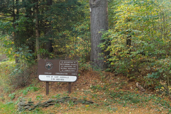 CCC Camp sign marker in Sizerville State Park in the Pennsylvania Wilds