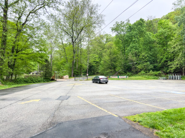 A car parked in the parking area at Camp Guyasuta near Pittsburgh Pennsylvania