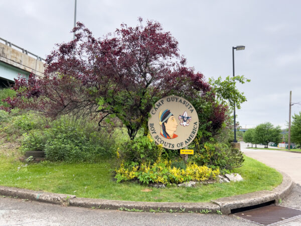 Camp Guyasuta sign in front of trees in Sharpsburg, PA