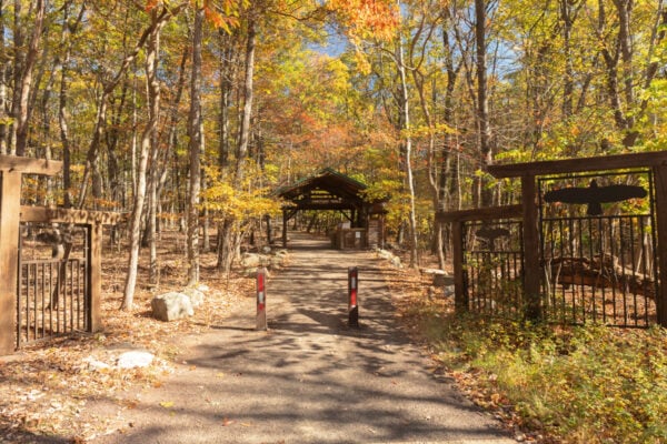 The entrance to the trails at Hawk Mountain Sanctuary in PA