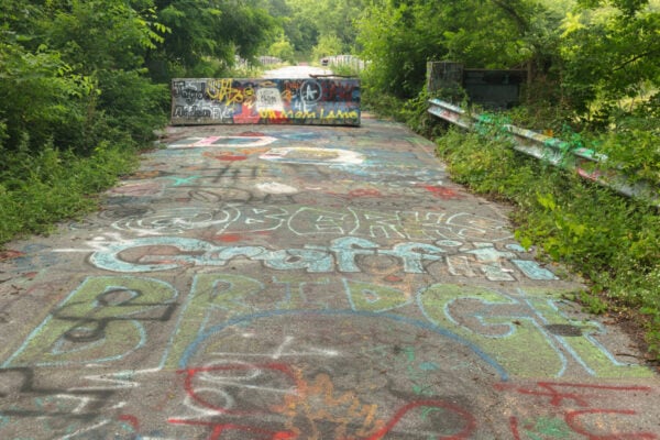 Graffiti Bridge graffiti on the ground in Berks County Pennsylvania