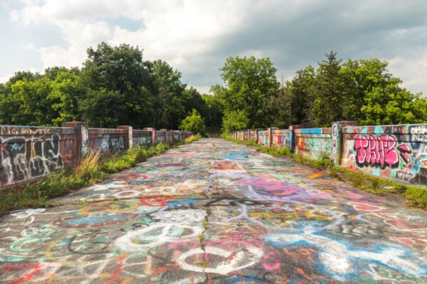 Looking out over Graffiti Bridge in Berks County, PA.