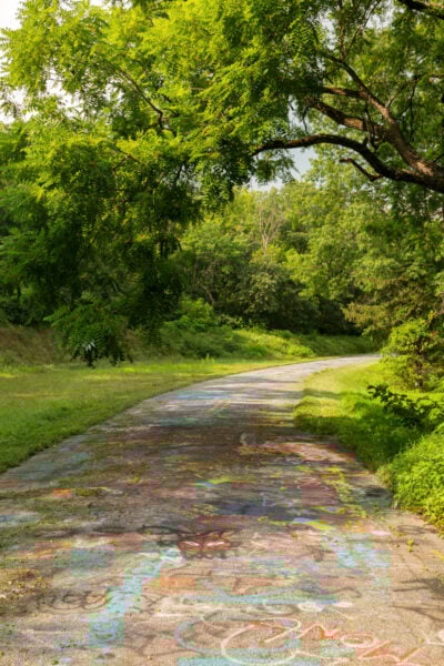 Road covered with graffiti at Graffiti Bridge in Berks County Pennsylvania