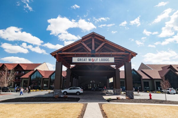 The entrance to Great Wolf Lodge in Scotrun, PA