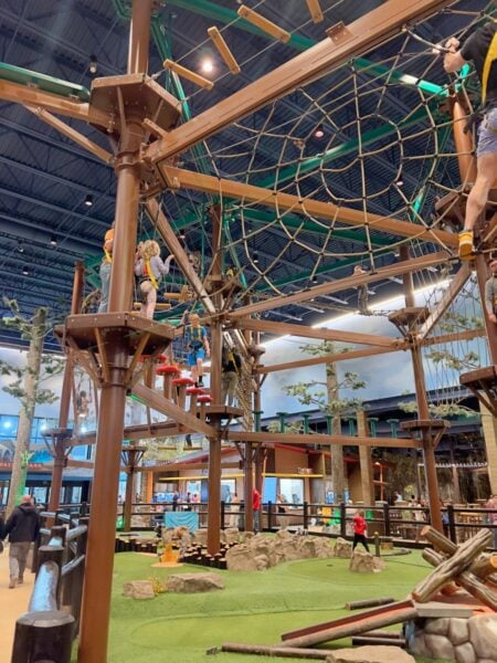 People climbing on the indoor ropes course in Great Wolf Lodge in Perryville MD