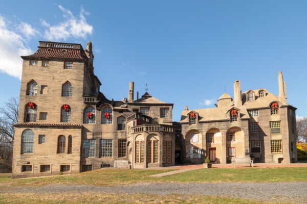 Wreathes on the exterior of Fonthill Castle in Doylestown Pennsylvania