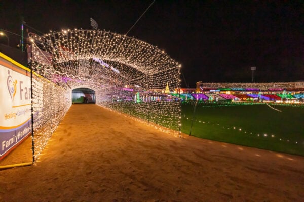 Light tunnel on the warning track during Illumination Coca-Cola Park in the Lehigh Valley of Pennsylvania