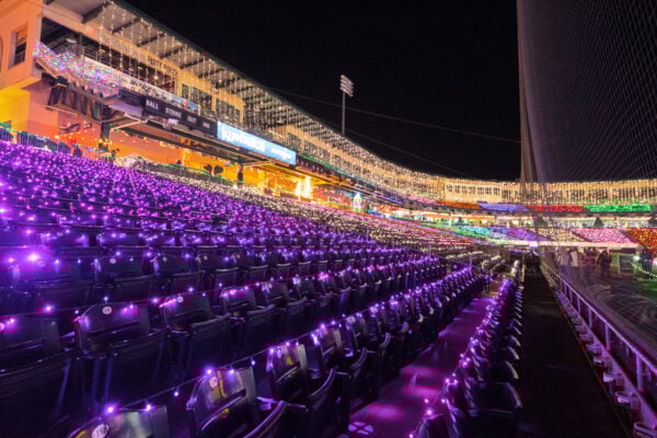 Lights on the chairs and rafters of Coca Cola Park during Illumination in Allentown PA