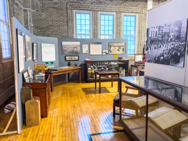 Items on display in the gymnasium of the old armory at the museum at the Historical & Genealogical Society of Indiana County in PA