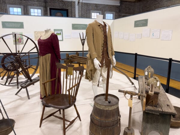 Clothing and wooden items on display at the Indiana County Historical Society's Museum in Indiana Pennsylvania
