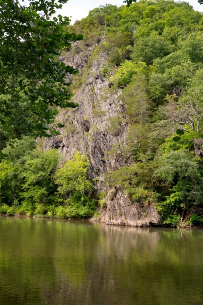 Cliffs along the Raystown Branch of the Juniata River in Warriors Path State Park.