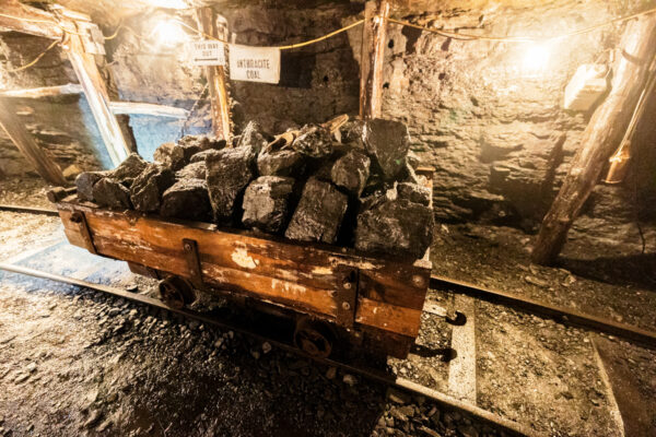 Car filled with large pieces of coal inside the Brooks Mine in Scranton, PA