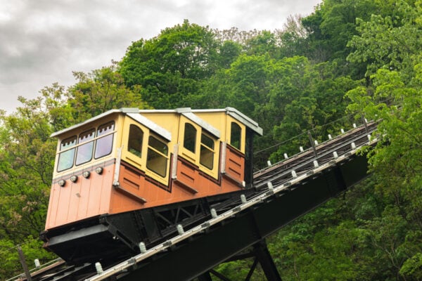 The Monongahela Incline goes up Mount Washington in Pittsburgh, PA