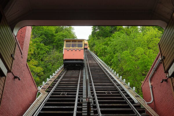 Looking up at the tracks for the Monongahela Incline in Pittsburgh Pennsylvania