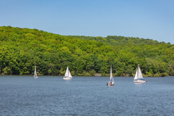 Sailboards on Lake Arthur in Moraine State Park in Western Pennsylvania.