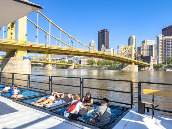 People sitting in cargo nets on Shore Thing in Pittsburgh Pennsylvania
