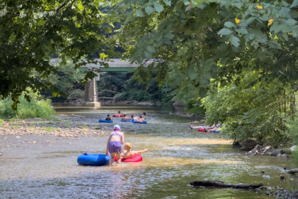 People tubing on Pequea Creek near Sickman's Mill near Lancaster PA.