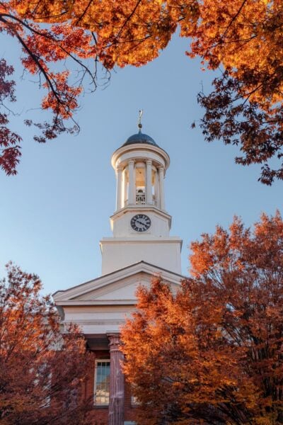 The Old Courthouse in Carlisle, PA surrounded by fall colors.