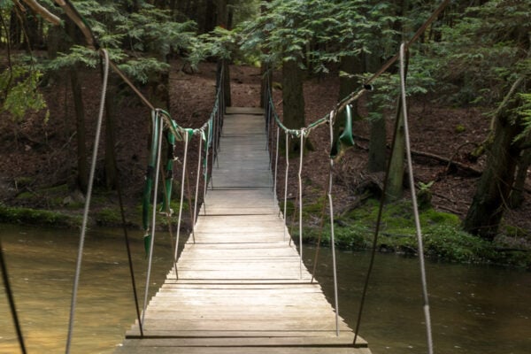 The swinging bridge on the John P Saylor Memorial Trail in Somerset County PA