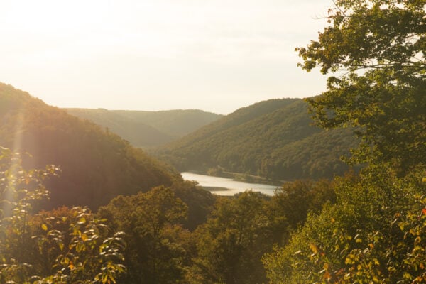 Lyman Lake and mountains at sunset from Lyman Lake Vista in Potter County PA